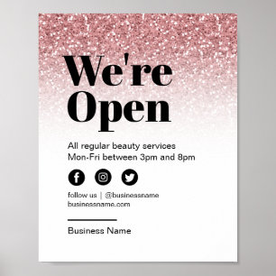 Beauty Salon Offen für Business Rose Gold Glitzer Poster