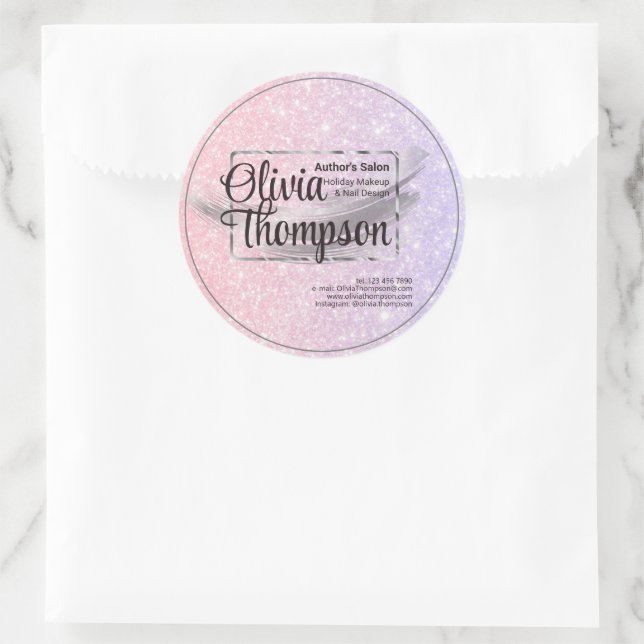 Beauty Salon Pearl Silver Runder Aufkleber (Tasche)