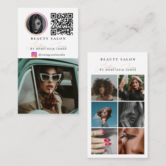 Beauty Salon Photo Feed Social Media QR Code Visitenkarte (Vorne/Hinten)