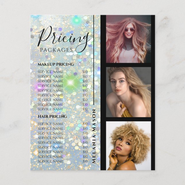 Beauty Salon Preise Custom Foto Holo Glitzer Flyer (Vorne)