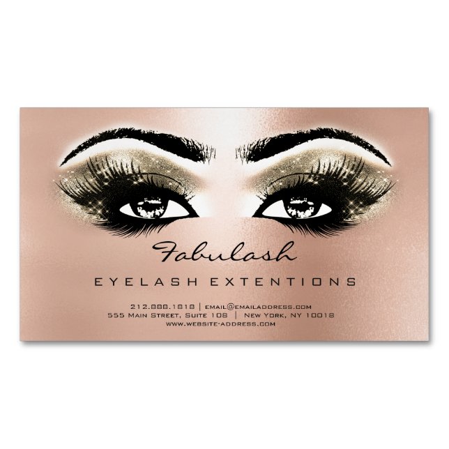 Beauty Salon Rose Gold Adress Makeup Lashes Magnetische Visitenkarte (Vorderseite)