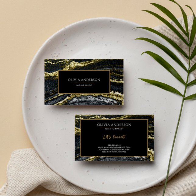 Beauty Salon Schwarz-weiß Gold Glitzer Marbella Visitenkarte (Von Creator hochgeladen)