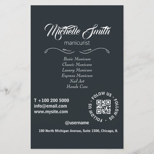 Beauty Salon Schwarz-weiß Gray Gray Script Schrift Flyer (Vorne)