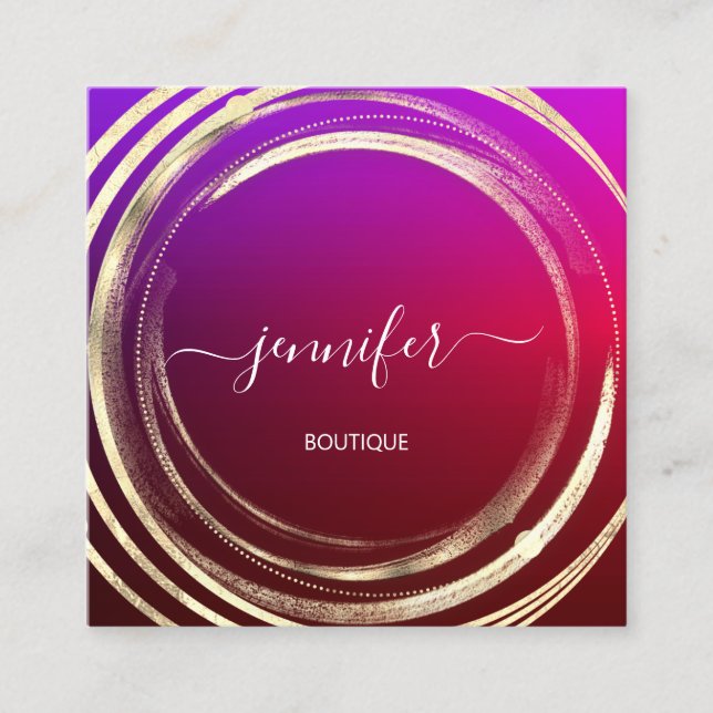 Beauty Shop Frame Gold Red Burgund QR Code Logo Quadratische Visitenkarte (Vorderseite)