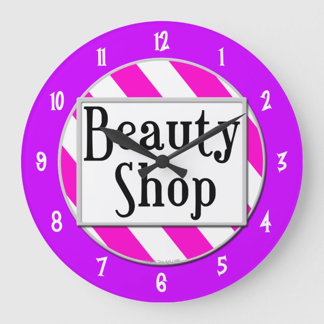 Beauty Shop Pink Lila Retro-Wall-Uhr Große Wanduhr (Vorderseite)