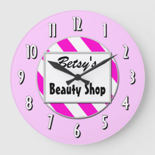 Beauty Shop Pink White Custom Retlock Große Wanduhr