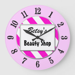 Beauty Shop Pink White Custom Retro Uhrennummern Große Wanduhr