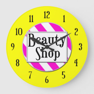 Beauty Shop Pink White Yellow Retro Wall Uhr