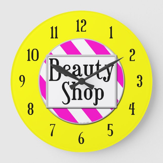 Beauty Shop Pink White Yellow Retro Wall Uhr (Vorderseite)