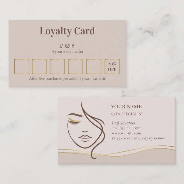 Beauty Skin Care Loyalty Card Treuekarte (Vorne/Hinten)
