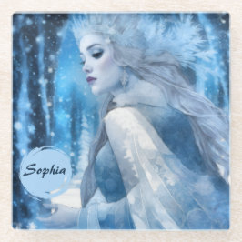 Beauty Snow Queen im Winter Wonderland gefroren Glasuntersetzer