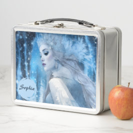Beauty Snow Queen im Winter Wonderland gefroren Metall Brotdose