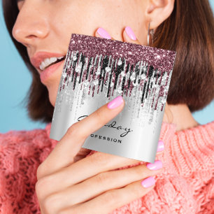 Beauty Studio Friseur Makeup Grau Rose Tropfen Quadratische Visitenkarte
