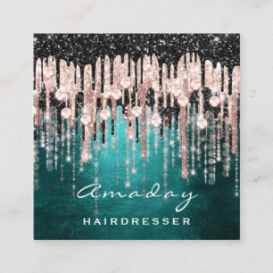 Beauty Studio Friseur Makeup Rose Grün Quadratische Visitenkarte