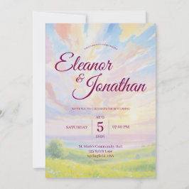 Beauty Sunset Watercolor Wedding Invitation Einladung