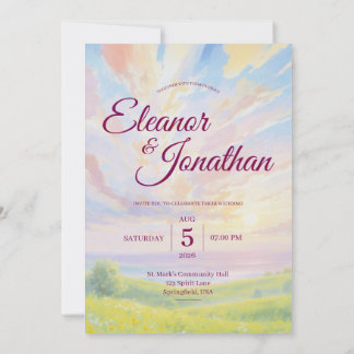 Beauty Sunset Watercolor Wedding Invitation Einladung