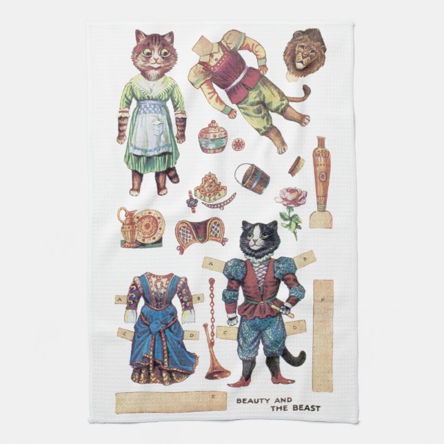 Beauty und das Biest, Paper Doll, Louis Wain Geschirrtuch (Vertikal)