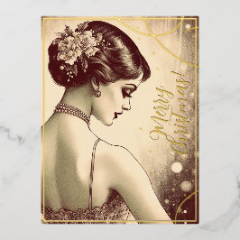 Beauty Vintag Girl Frohe Weihnachtsgrüße Retro Folien Feiertagspostkarte