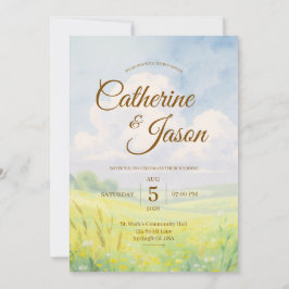 Beauty Watercolor Hill and Sky Wedding Invitation Einladung