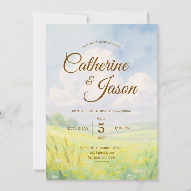 Beauty Watercolor Hill and Sky Wedding Invitation Einladung (Rückseite)