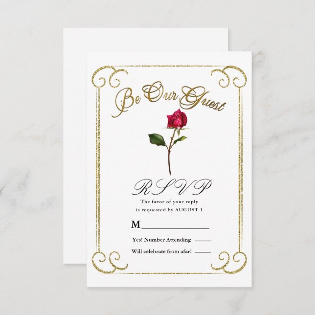 Beauty Wedding RSVP Antwort auf die Rote Rose Whit Einladung (Vorne/Hinten)