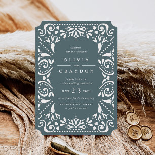 Beaux Arts Dark Spruce Papel Picado Wedding Einladung