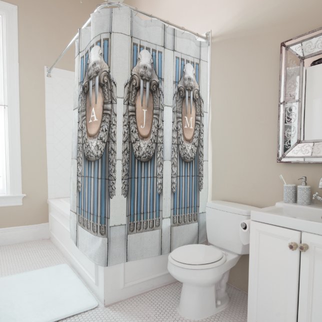 Beaux Arts Walrus Skulptur Custom Monogram Duschvorhang (Beispiel)