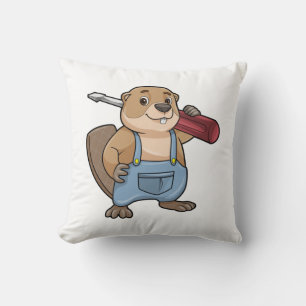 Beaver as Craftsman with Wrench Kissen