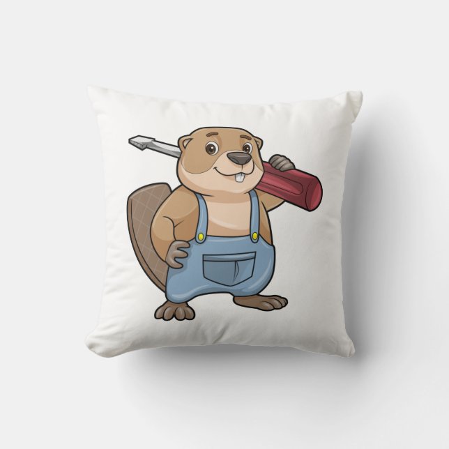 Beaver as Craftsman with Wrench Kissen (Vorderseite)