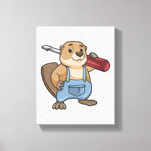 Beaver as Craftsman with Wrench Leinwanddruck