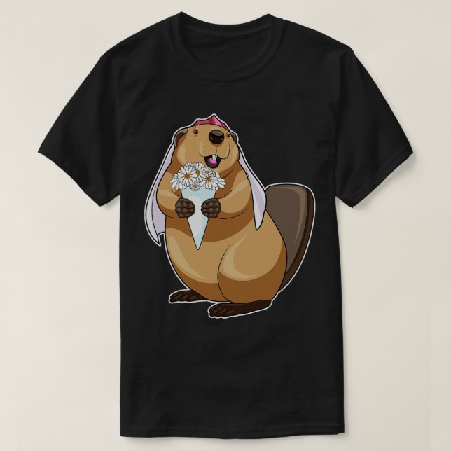 Beaver Bride Blume Wedding T-Shirt (Design vorne)