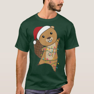Beaver Cheerful Christmas Fairy Lights Sweet Anima T-Shirt