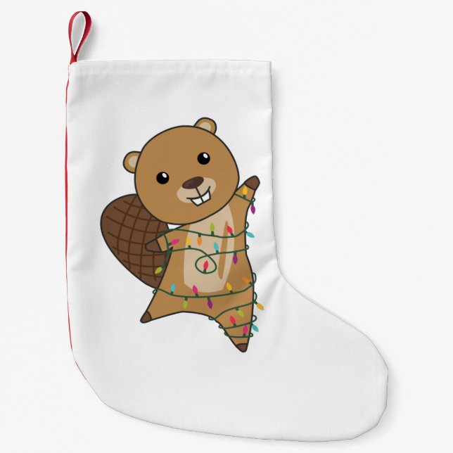 Beaver Cheerful Christmas Winter Animals Beavers Kleiner Weihnachtsstrumpf (Vorderseite)