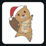 Beaver Cheerful Christmas Winter Animals Beavers Quadratischer Aufkleber<br><div class="desc">The beaver at Christmas with fairy lights. Funny animals with gifts and snow for the holidays. Also funny for Christmas in July. Beavers are cute animals and perfect for Christmas.</div>