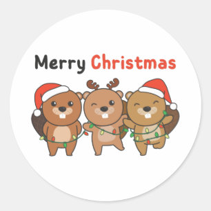 Beaver Christmas Animals Beavers Merry Christmas Runder Aufkleber