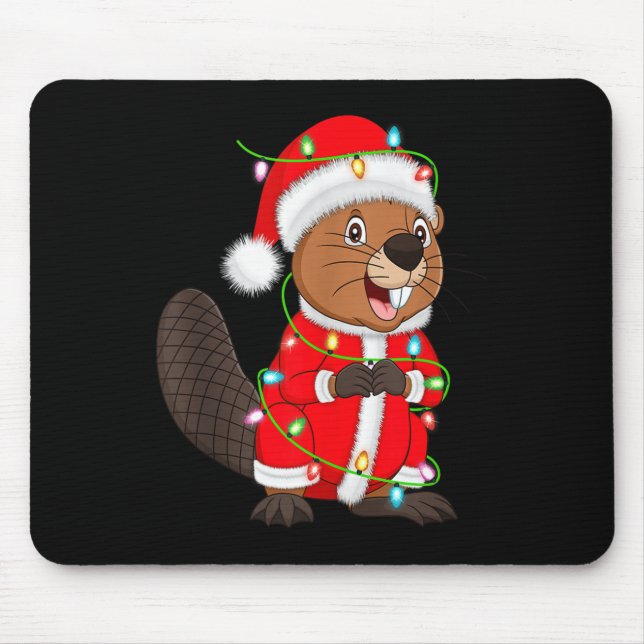Beaver Christmas Lights Santa Costume Cute Animal  Mousepad (Vorne)