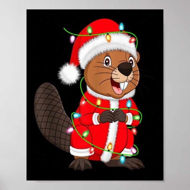 Beaver Christmas Lights Santa Costume Cute Animal  Poster (Vorne)