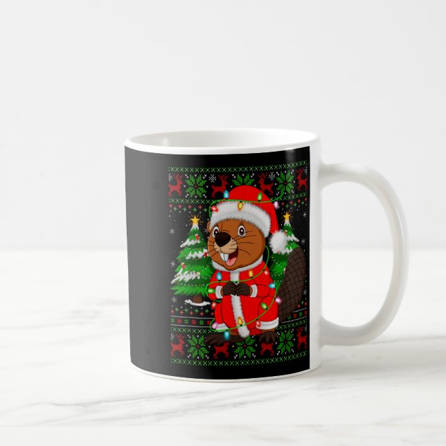 Beaver Christmas Lights Santa Costume Ugly Xmas Sw Kaffeetasse (Rechts)