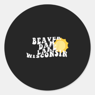 Beaver Dam Lake Wisconsin Wi Retro Wellige Souveni Runder Aufkleber