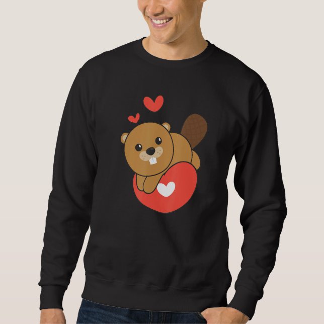 Beaver For Valentine s Day Cute Animals With Heart Sweatshirt (Vorderseite)