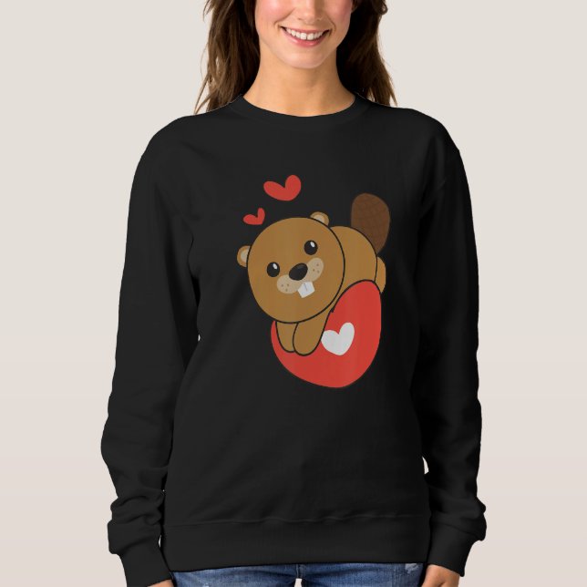 Beaver For Valentine s Day Cute Animals With Heart Sweatshirt (Vorderseite)