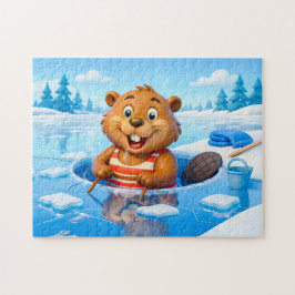 Beaver Ice Bathing in a Striped Swimsuit Puzzle