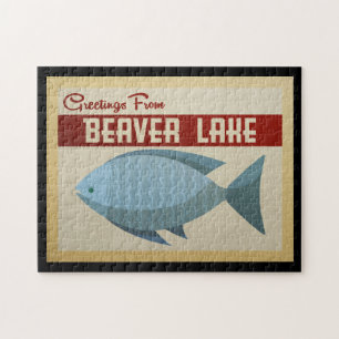 Beaver Lake Puzzle Blau Fisch Vintage