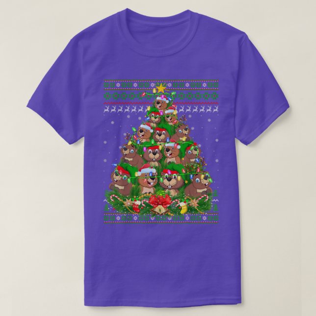 Beaver Lover Xmas Lights Ugly Beaver Christmas Tre T-Shirt (Design vorne)