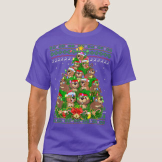 Beaver Lover Xmas Lights Ugly Beaver Christmas Tre T-Shirt