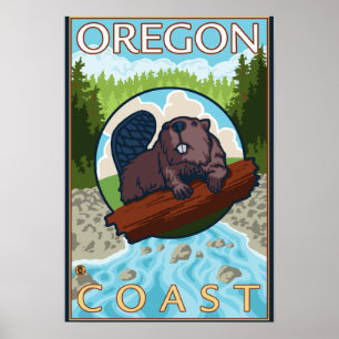 Beaver & RiverCoastVintage Travel Poster