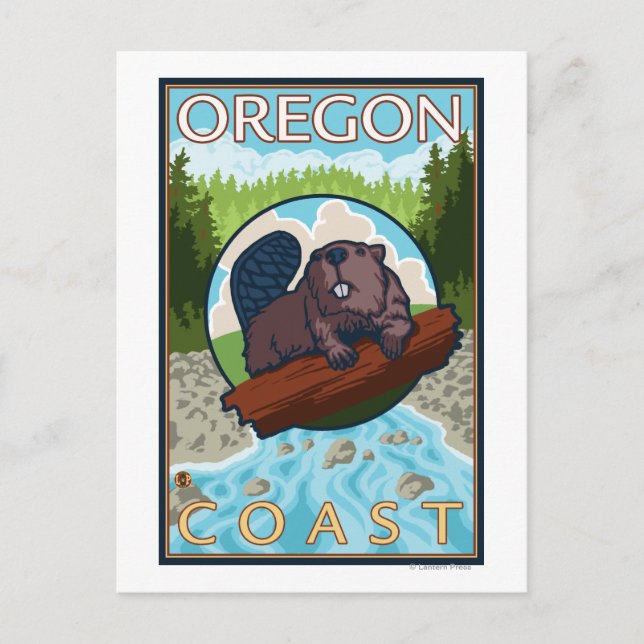 Beaver & RiverCoastVintage Travel Poster Postkarte (Vorderseite)