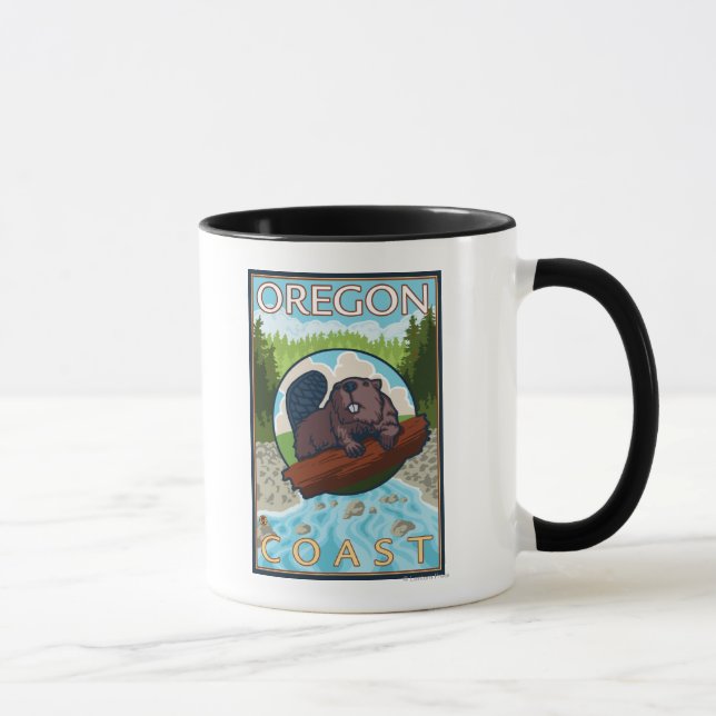 Beaver & RiverCoastVintage Travel Poster Tasse (Rechts)