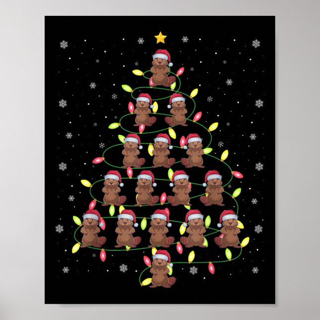 Beaver Santa Christmas Tree Lights Ugly Sweater St Poster (Vorne)