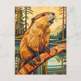 Beaver Totem – Builder in Deco Style Postkarte